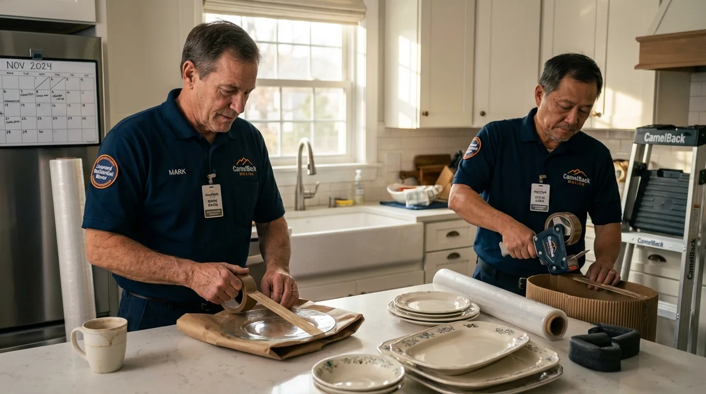 Professional crew packing kitchen dishware in Hallsville, TX
